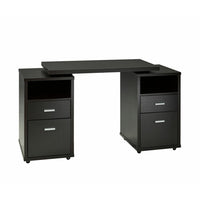 Brassex - Bureau avec côtes extensibles et roulettes - Cerise foncee-2 tiroirs de rangement