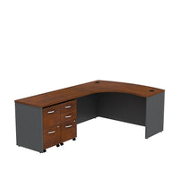 Bush – Bureau à devant arqué pour gauchers de 60 po Westfield et classeurs sur roulettes, fini cerisier Hansen et gris graphite-La surface en stratifié Diamond Coat résiste aux égratignures et aux taches et reste belle même après des années.