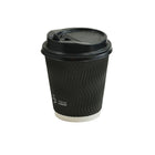 Gobelets à Double Paroi Ondulée (inclus Couvercle) - 10oz - Noir - Paquet de 100-Construction à double paroi de qualité supérieure pour une sensation robuste