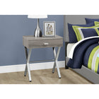 Monarch Specialties - 3263 Table D'Appoint - 24 po H/Taupe Fonce/Metal Chrome-Tiroir de rangement fermé avec poignée chromée