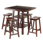 Winsome – Table haute Orlando 5 pièces avec tabourets de style selle (94548)-Pattes en bois massif, fini noyer