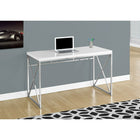 Monarch Specialties - 7205 Bureau 48 po L - Blanc Lustre/Metal Chrome-Conçu avec une construction durable en panneau épais et un plateau facile à nettoyer, ce bureau compact est parfait pour un bureau à domicile, que ce soit pour le travail ou les études.