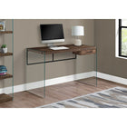 Monarch Specialties - 7444 Bureau 48 po L - Faux Bois Brun/Verre Trempe-D'une taille parfaite pour pratiquement tous les ordinateurs portables, la table d'ordinateur dispose d'un tiroir de rangement pour les fournitures supplémentaires (14 po x 10 po) qui peut être assemblé sur le côté gauche ou droit