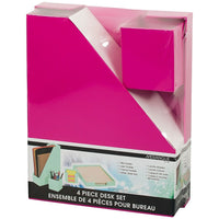 Merangue - Ensemble de bureau, rose, 4 pièces-1 porte-dossiers, 1 porte-stylo, 1 porte-note, 1 plateau de bureau de format lettre
