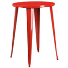 Ensemble de table de bar ronde en métal rouge, 4 tabourets à dos lattes verticales, int/ext, 30 po (CH-51090BH-4-30VRT-RED-GG)-Revêtement thermolaqué rouge