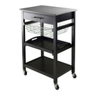 Winsome Julia – Chariot utilitaire, noir-Le chariot de Julia comprend un dessus en granite facile à nettoyer et de nombreuses fonctions.  Le chariot comprend un tiroir, un panier en métal pliable, un plateau de service amovible, une tablette fixe dans le bas et est offert sur roulettes pour plus de mobilité.  La taille globale du chariot est 34,13 po de haut. x 22,68 larg. x 16,06 prof. La taille du dessus du granite est de 22,68 larg. x 15,75 prof. Le tiroir intérieur est de 2,4 po haut. x 17.80 larg. x 12