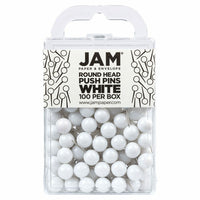 JAM PAPER - Punaises Colorees, Punaises Carte à Tête Ronde, Blanc, Paquet de 100-Punaises en plastique