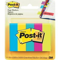 Post-it® - Marqueurs de pages, couleurs variées, 1/2 po x 2 po, bloc/50, paq./5-Ces marqueurs de pages restent bien en place