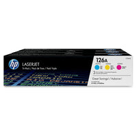 HP 126A (CF341A) Ens. 3 cartouches de toner HP LaserJet cyan, magenta et jaune d’origine-Couleurs : Cyan, magenta, jaune