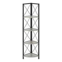 Monarch Specialties - 3647 60 po H Etagere - Gris/Metal Noir En Coin-Cette étagère en coin comporte un cadre en métal noir à trois pattes, lui permettant d'être bien appuyé contre le mur