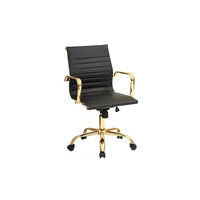 Plata Import - Toni  Chaise de bureau à dossier bas doré, noir (LS-3011-G-B)-Siège en cuir PU