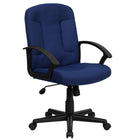Flash Furniture - Chaise d’ordinateur à dossier mi-dos en tissu, accoudoirs fixes, bleu marine-Dossier mi-hauteur