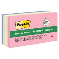 Post-it - Feuillets plus écologiques, collection Doux soupçons, 3 po x 5 po, 100 feuillets/bloc, paquet de 5-Fait avec de l’adhésif à base d’eau et du papier recyclé à 100 %