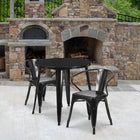 Ensemble avec table ronde en métal noir et 2 sièges à bras ajourés, intérieur/extérieur, 30 po (CH-51090TH-2-18ARM-BK-GG)-30 larg. x 30 prof. x 29,50 haut. (po)