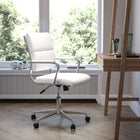 Flash Furniture Chaise De Bureau Pivotante Exécutive Leathersoft Panel-Blanc (BT20595M2WH)-Base chromée 5 étoiles avec roulettes à deux roues
