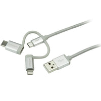 StarTech.com - Câble USB à plusieurs chargements, Lightning, USB-C, Micro-B, tressé, 3,3 pi (LTCUB1MGR)-Câble de chargement 3-en-1 qui vous permet de recharger vos appareils mobiles Apple, USB Type-C et Micro-USB partout où vous allez