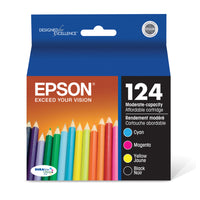 Epson - Cartouches d'encre 124 (T124120-BCS) noir, cyan, magenta et jaune, paquet assorti-Une cartouche de chaque couleur : noir, cyan, magenta et jaune