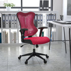 Flash Furniture – Fauteuil de bureau BLZP806BY à dossier haut en maille, accoudoirs réglables, bourgogne-Fil blanc contrastant sur siège et appui-bras