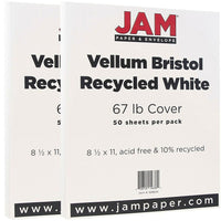 JAM Paper Papier cartonné bristol, fini vélin, 8 1/2 x 11 po, blanc, paquet de 100-Blanc