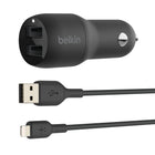 Chargeur de voiture double USB-A 24 W plus câble 90 cm Belkin-Alimentés par une seule prise dans votre voiture, les deux ports permettent de charger deux appareils en même temps