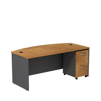 Bush – Coquille de bureau à devant arqué 72 po Westfield et classeur sur roulettes 2 tiroirs, cerisier naturel et gris graphite-La surface en stratifié Diamond Coat résiste aux égratignures et aux taches et reste belle même après des années