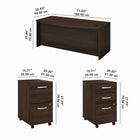 Bureau à devant arqué 72 po x 36 po avec classeurs mobiles Studio C de Bush Business Furniture - noyer noir/noyer noir-Bois d’ingénierie en noyer noir/noyer noir