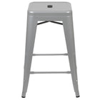 Flash Furniture Tabouret De Bar 24" - Empilable-Argent - Paquet De 4 (4ET3132024SVR)-Tabouret industriel moderne en métal argenté