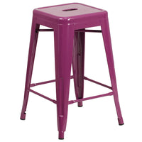 Tabouret de comptoir sans dossier de 24 po, intérieur/extérieur, violet (ET-BT3503-24-PUR-GG)-Tabouret moderne empilable de style industriel