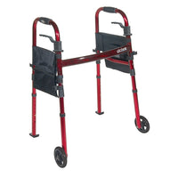 Drive Medical - Déambulateur de voyage pliant de luxe, équipé de roues de 5 pouces et de pieds escamotables-Rouge, aluminium
