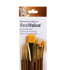 Princeton RealValue Ensemble de Brosses à Cheveux Synthétiques Dorées Taklon - Paquet de 7-Comprend les rondes 2 et 4, Liner 2/0, Shader 2 et 6, Angular 1/4 et Wash 3/4