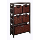 Winsome – Étagère Leo 6 pièces avec paniers; 1 étagère, 4 petits paniers et 1 grand panier, fini espresso-3 grandes tablettes avec 1 grand et 4 petits paniers de rangement. Élégante tout en étant fonctionnelle Combinez-la avec les autres étagères de rangement espresso, qu’elles soient larges ou étroites