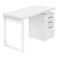 Monarch Specialties - 7690 Bureau 48 po L - Blanc Orientation Gauche Ou Droite-Bureau d'ordinateur avec 3 tiroirs de rangement et un dessus de bureau flottant au fini blanc