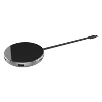 Hub de chargement sans fil JCPal Elex USB-C avec adaptateur HDMI, USB-PD et USA-A -Coque en aluminium durable avec base noire et cadre argenté. Contient 5 ports et chargement sans fil
