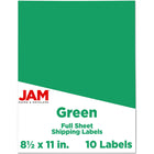 JAM Paper - Étiquettes d'expédition papier autocollant pleine page - 8 1/2 po x 11 po - Vert - Paquet de 10-Emballage anglais seulement