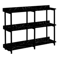 Monarch Specialties - 2220 Table D'Appoint 48 po L - Console Marbre Noir/Metal Noir-Table console a 3 niveaux, avec dessus de table longue et rectangulaire avec 2 tablettes inferieures au fini faux marbre noir