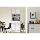 South Shore - Myro - Garde-manger avec espace pour micro-ondes - Fausse Pierre Noire et Blanc-Rangement pratique : organisez vos accessoires de cuisine dans les deux armoires et les deux petits compartiments ouverts. Ajustez la hauteur des deux tablettes réglables pour optimiser l’espace dans votre cabinet.