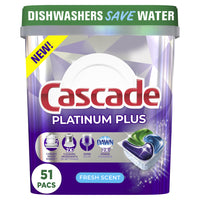 Cascade - ActionPacs Détergent pour lave-vaisselle Platinum Plus - Parfum Fresh - Paquet de 51-Comprimés