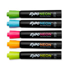 Expo® - Marqueurs de fenêtre à effacement sec, pointe arrondie, couleurs néon, paq./5-Encre vive et brillante spécialement formulée pour les marqueurs faible odeur pour tableaux blancs