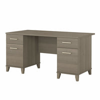 Bush Furniture - Bureau 60 po avec tiroirs Somerset - Gris cendré-La surface durable du bureau 60" L s’étend sur le bord pour que les visiteurs puissent se tirer une chaise