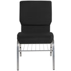 Flash Furniture – Chaise d’église Hercules 18,5 po larg, siège 4,25 po épais, compartiment pour livre, noir, structure argentée-Chaise d'église multi-usages