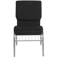 Flash Furniture – Chaise d’église Hercules 18,5 po larg, siège 4,25 po épais, compartiment pour livre, noir, structure argentée-Chaise d'église multi-usages