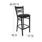 Flash Furniture – Tabouret de bar pour restaurant HERCULES en métal, dossier en X noir, assise vinyle noir-Deux barres d'appui courbes