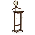 Winsome – Valet de nuit sur roulettes, noyer antique-Support sur pied pouvant accueillir une chemise, un veston, des pantalons et une paire de chaussures