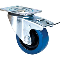 Kleton - Roulette Bleue, Pivotant Avec Frein, 4po (101,6 Mm), Caoutchouc, 350 Lb (158,8 Kg), paquet de 5-Dia. des trous de boulon 3/8po (9,52 mm)