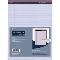 Cambridge - Blocs de feuilles lignées larges à micro-perforations, 8-1/2 po x 11-3/4 po, orchidée, paq./3-Le papier légèrement teint est moins éblouissant. Endos plus rigide