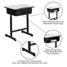 Flash Furniture Bureau d’étudiant avec plateau gris et cadre piédestal noir à hauteur réglable-compartiment pour livres en plastique noir robuste de 17,625 po larg. x 14 po prof. x 5.75 po haut. avec rainure pour crayons