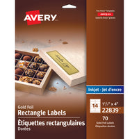 Avery - Étiquettes rectangulaires dorées - 1-1/3po x 4po - 70 Étiquettes-Étiquettes rectangulaires dorées