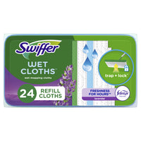 Swiffer - Linges humidifiés Swiffer Sweeper - Parfum Lavande vanillée et réconfort avec fraîcheur Febreze - Paquet de 24-Les coussins nettoyants humidifiés texturés pour balai ATTIRENT et EMPRISONNENT la saleté en profondeur
