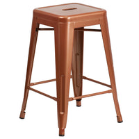 Tabouret de comptoir sans dossier de 24 po, intérieur/extérieur, cuivre (ET-BT3503-24-POC-GG)-Tabouret moderne empilable de style industriel