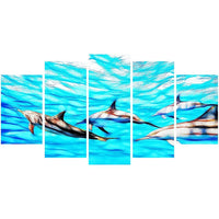 Designart – Famille de dauphins, impression sur toile de l’océan (PT2403-373)-Impression